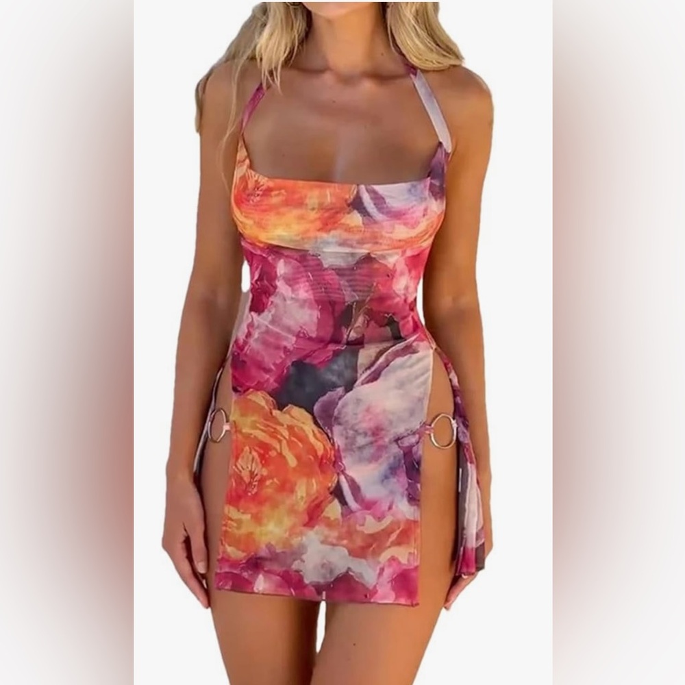 NWT Floral Halter Mini Dress
